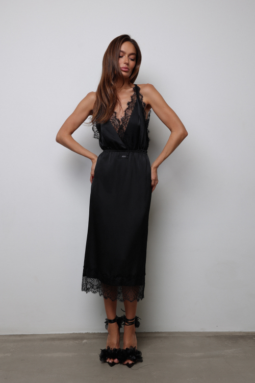 Юбка миди с кружевом черная