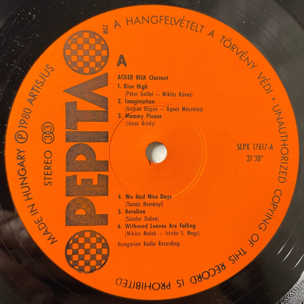 Винтажная виниловая пластинка LP Acker Bilk Klarinet (Венгрия 1980)