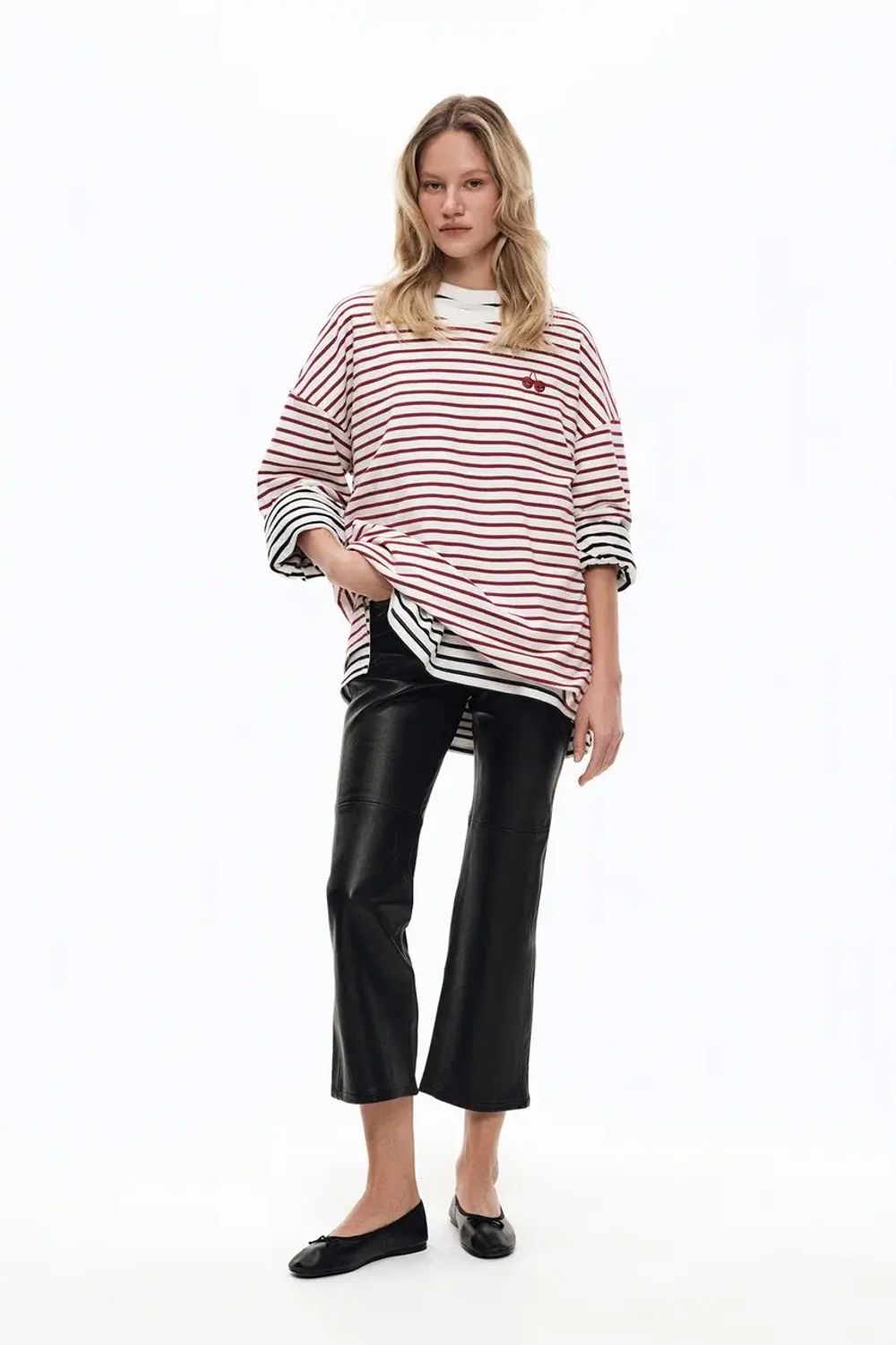 Укороченные кожаные брюки, черные