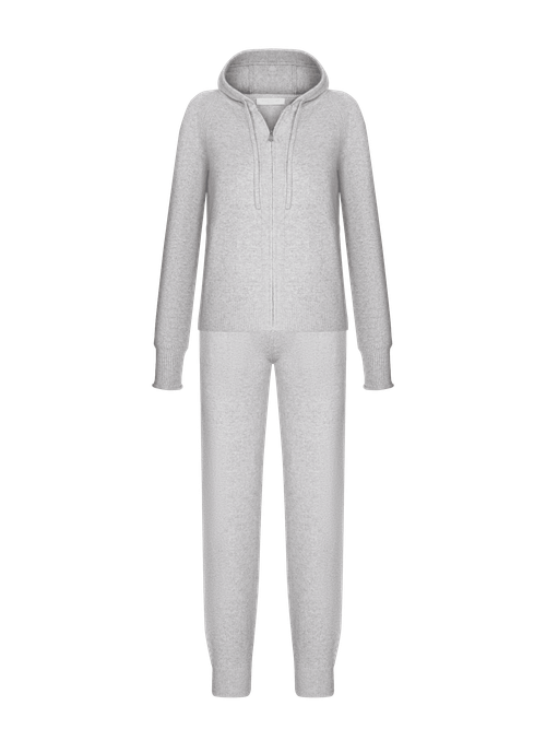 Комплект кардиган на молнии с капюшоном и брюки зауженные из кашемира, серый