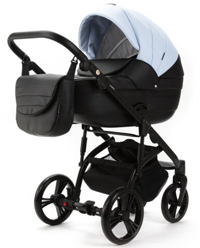 Детская коляска Adamex Lanti Deluxe 3 в 1 LN-SD112 (ГОЛУБАЯ КОЖА + ЧЕРН.КОЖА)