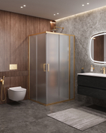 Душевой уголок Cezares MOLVENO-AH-21-90+20-P-BORO, 110х90х195, профиль брашированное золото, стекло Punto матовое