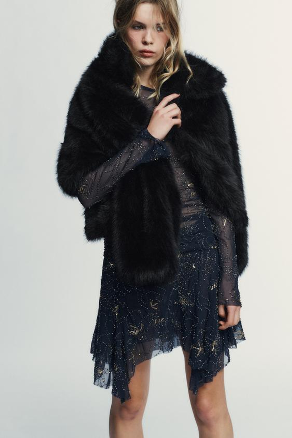 ZARA ЮБКА С ВЫШИВКОЙ И БИСЕРОМ, СИНИЙ