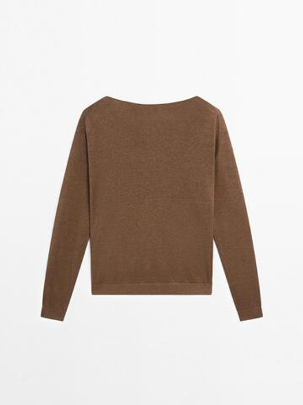 Massimo Dutti Свитер из 100% льна с вырезом лодочкой, шоколадный