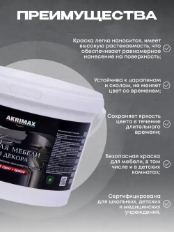 Краска для мебели и декора шелковисто-матовая, акриловая краска без запаха, по дереву для мебели, кухонных фасадов 2,2 кг белая