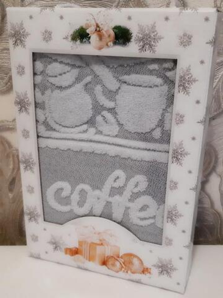 Полотенце кухонное махра-хлопок "НТ. COFFEE" в подарочной упаковке, 100% хлопок, Китай.