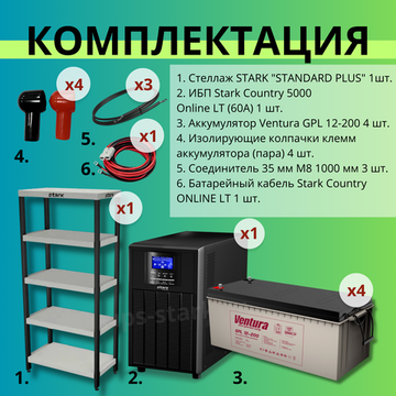 Комплект ИБП SC 5000 online + GPL 12-200 х 4 шт. + стеллаж STANDART PLUS