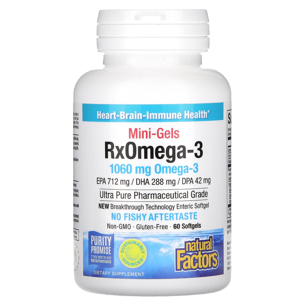 Natural Factors, RxOmega-3 в мини-капсулах, 60 капсул (530 мг в 1 капсуле)