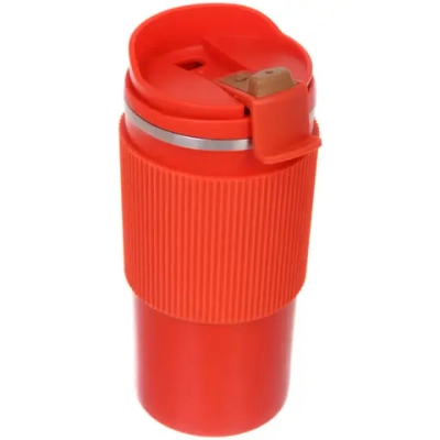 Термокружка 450мл «Стиль» с силиконовой вставкой, цвет коралловый