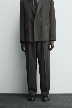 ZARA КОСТЮМНЫЕ БРЮКИ ИЗ ШЕРСТИ, ТЕМНО-СЕРЫЙ