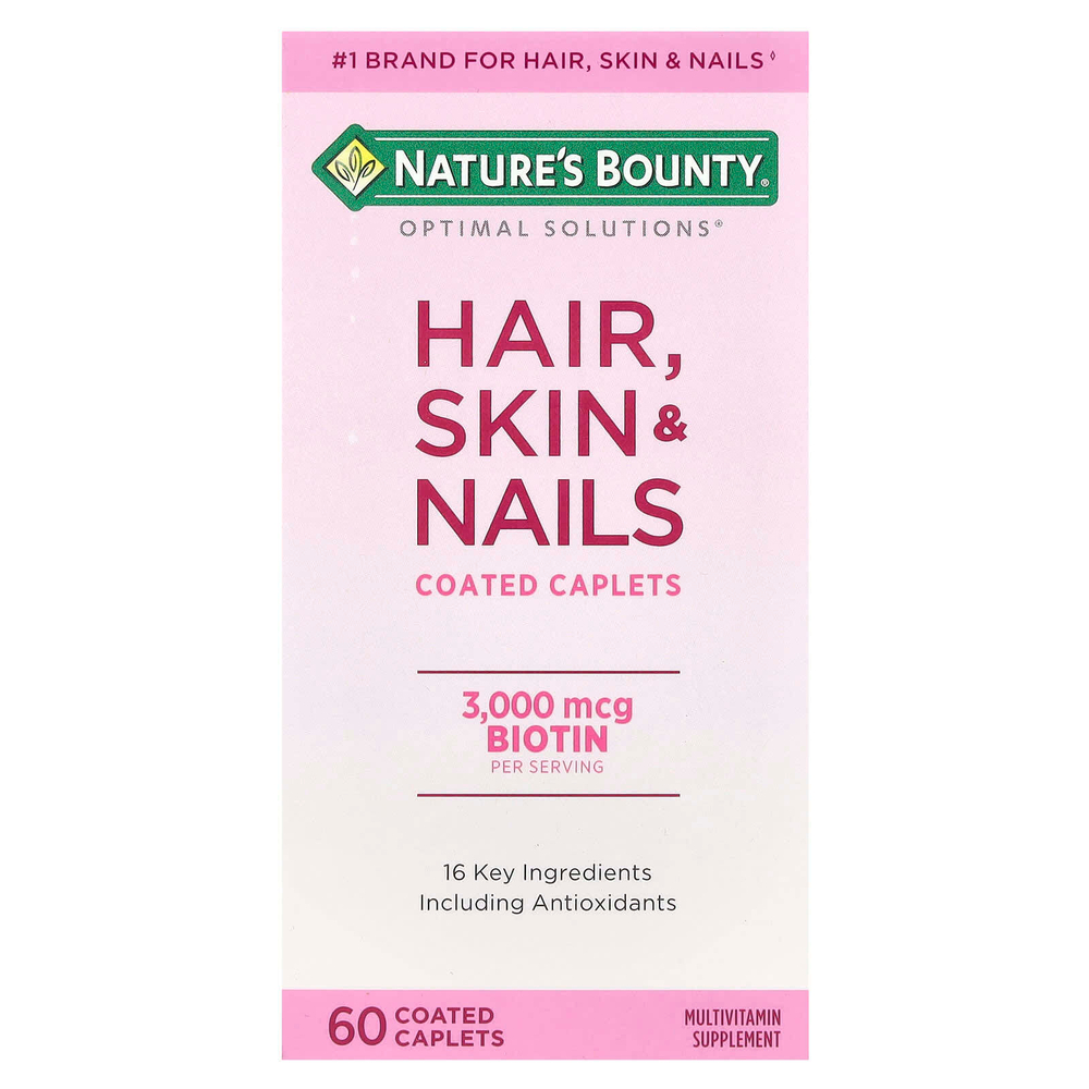 Nature's Bounty, Optimal Solutions®, пищевая добавка для здоровья волос, кожи и ногтей, 60 капсуловидных таблеток, покрытых оболочкой