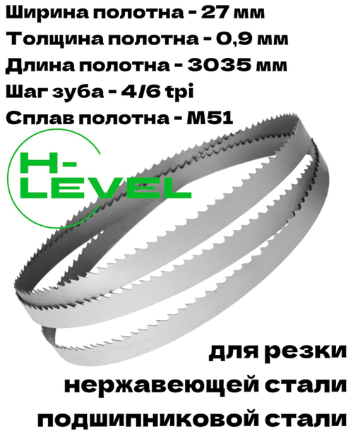 Полотно ленточное для резки нержавеющей стали М51 27х0,9х3035 мм 4/6tpi для JET HBS-916L, HBS-916W