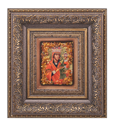 AMB-05/ 7 Икона Божией Матери «Споручница грешных» (с янтарной крошкой) H-22см