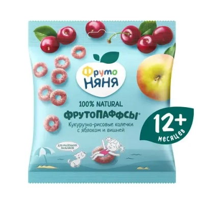 ФрутоПаффсы ФрутоНяня Кукурузно-рисовые колечки с яблоком и вишней, 21 г