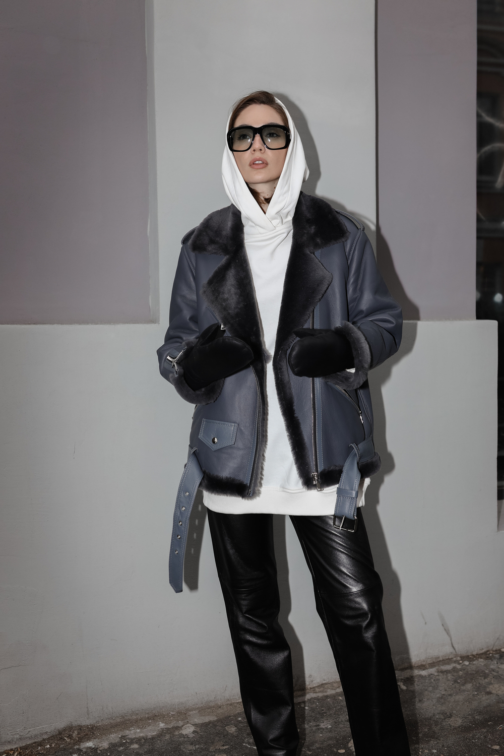 Дубленка серая