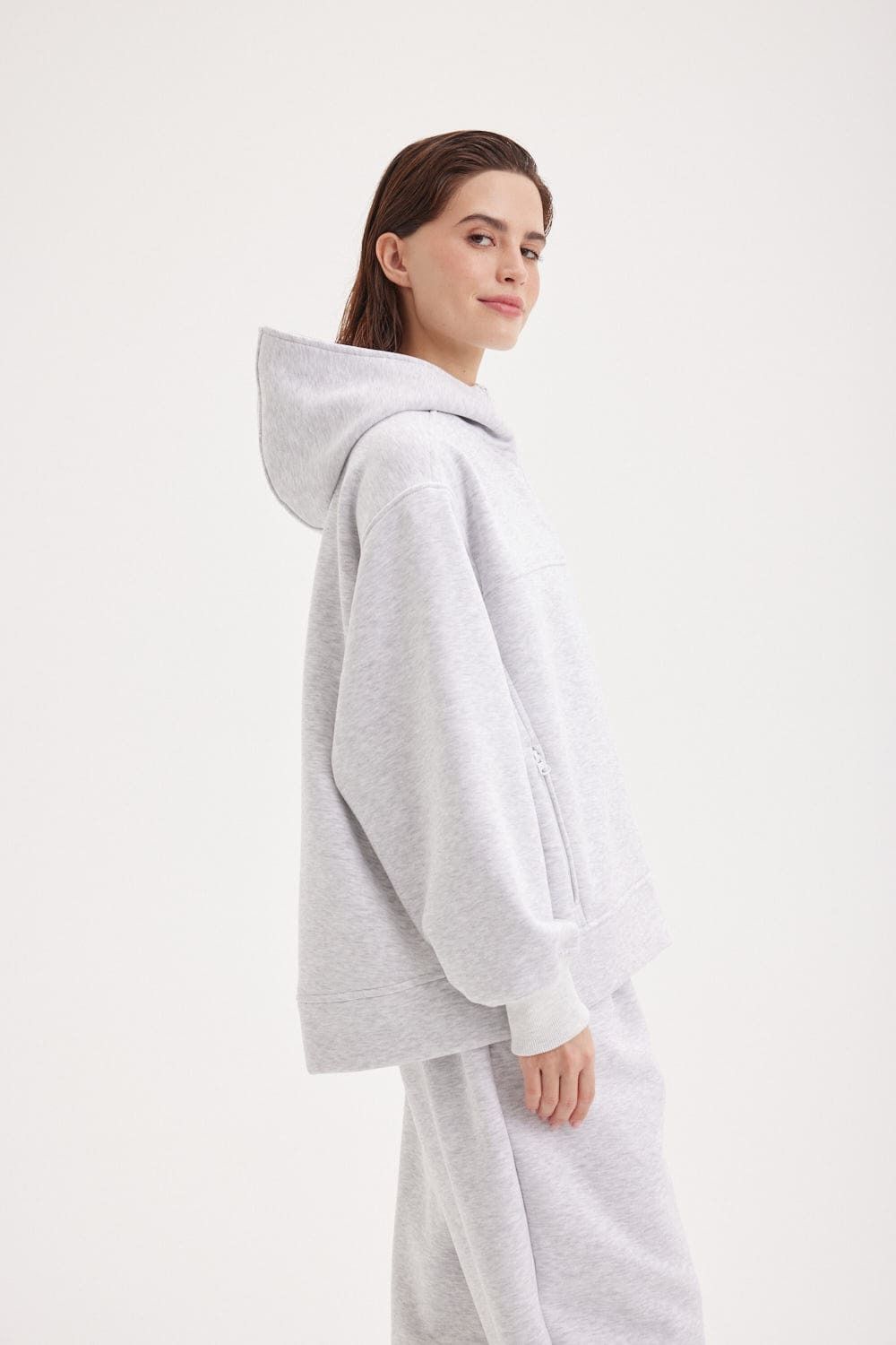 Толстовка на молнии утепленная "Серый меланж" женская