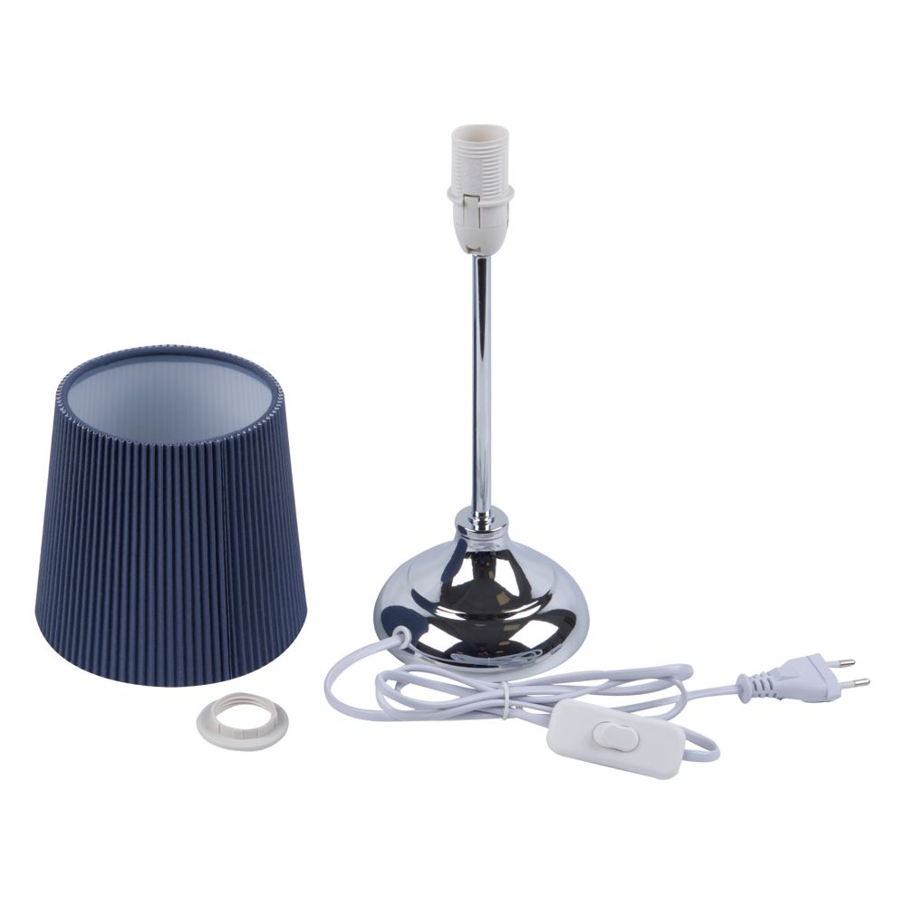 UML-B309 E14 CHROME-DARK BLUE Светильник настольный декоративный под лампу Е14. 40W. Механический выключатель. Хром-Темно-синий. ТМ Uniel