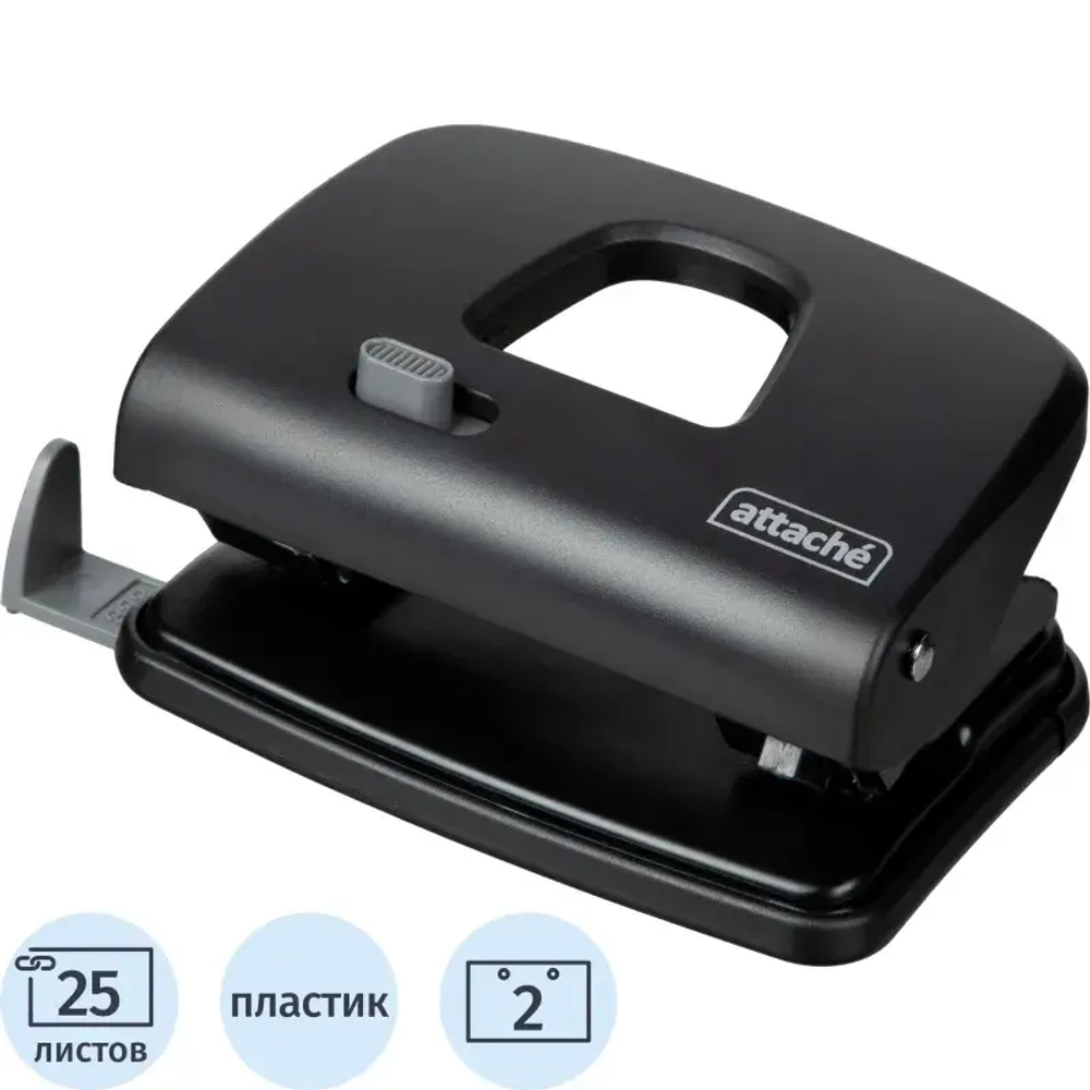 Дырокол Attache Perform до 25 листов, блокиратор,линейка,пластик, черный