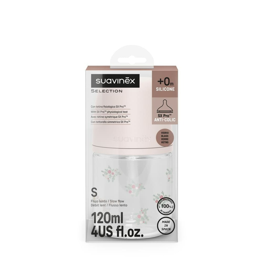 Стеклянная бутылочка для кормления Suavinex Poetry SX PRO 120 мл, медленный поток, 0+ мес