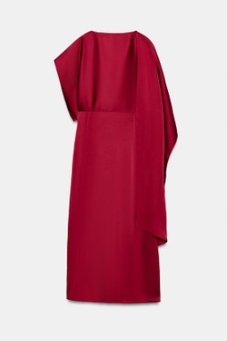 ZARA АТЛАСНОЕ ПЛАТЬЕ МИДИ С КЕЙПОМ, МЯГКИЙ КРАСНЫЙ