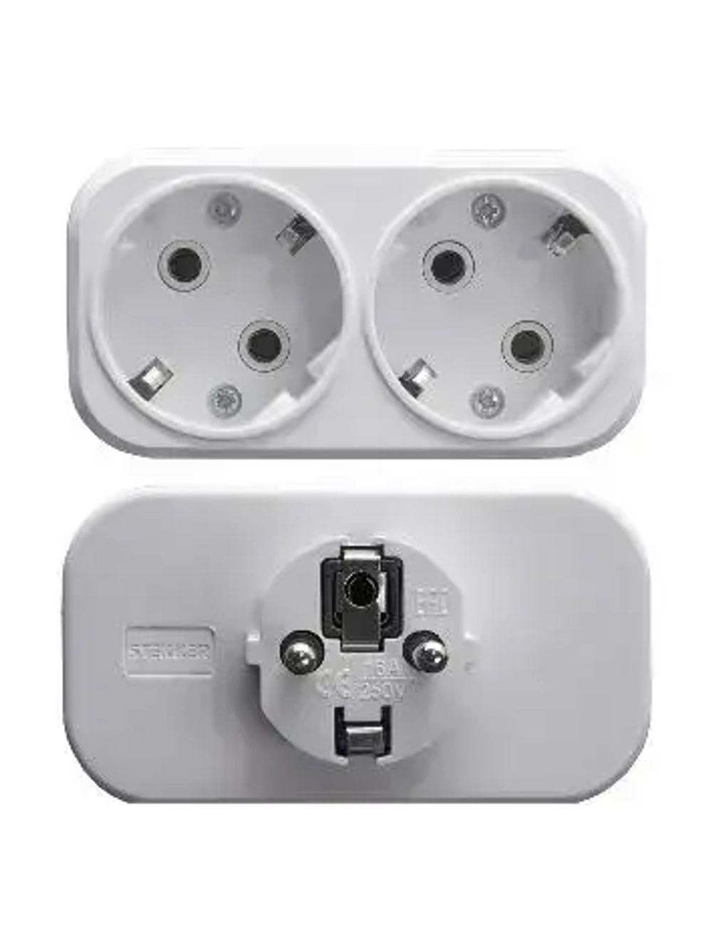 Разветвитель сетевой 2-местный с/з STEKKER ADP16-22-20 250V, 16A, ABS огнеустойчивый пластик, белый, 39023