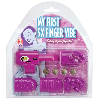 Фиолетовый вибратор на палец с четырьмя насадками (Цвет: фиолетовый)