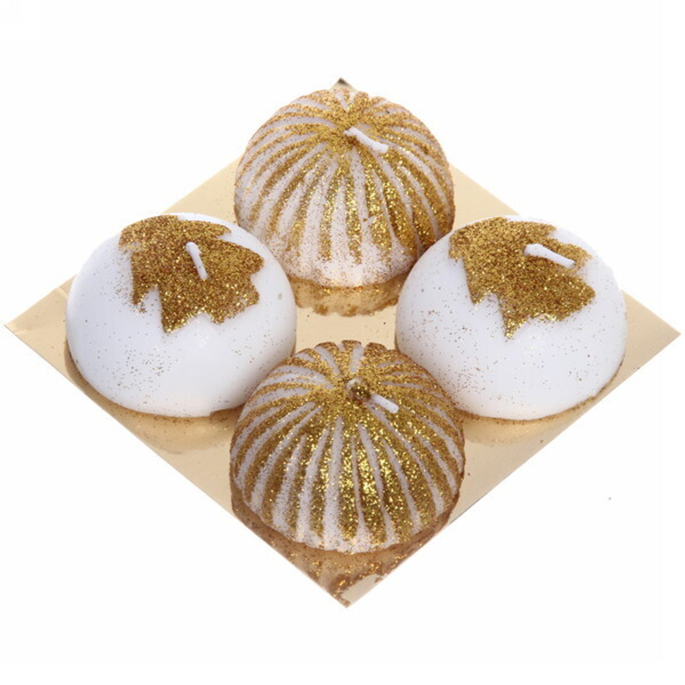 Свечи новогодние «Сказка» 10,5*10,5*3 см (набор 4 шт), золото (микс дизайнов)