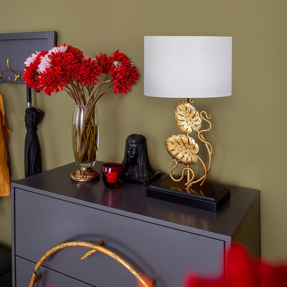 Настольная лампа Monstera Deliciosa (Монстера) Каштан Амбер с абажуром Vintage Белый