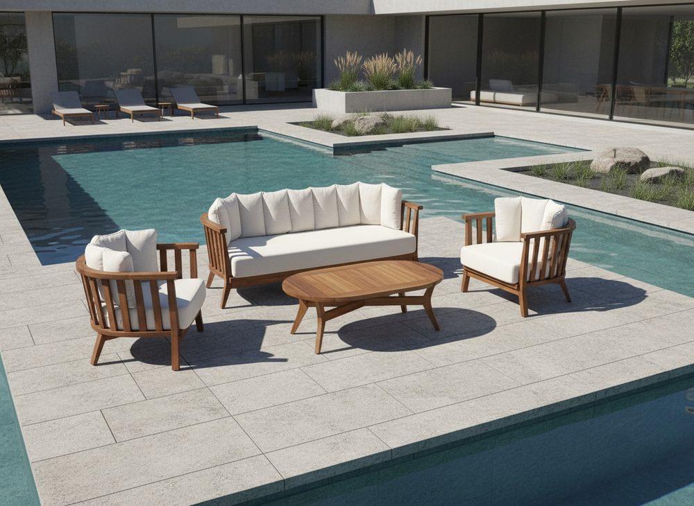 MOON SET Комплект мебели (Диван, 2 кресла, кофейный стол), дерево массив ироко