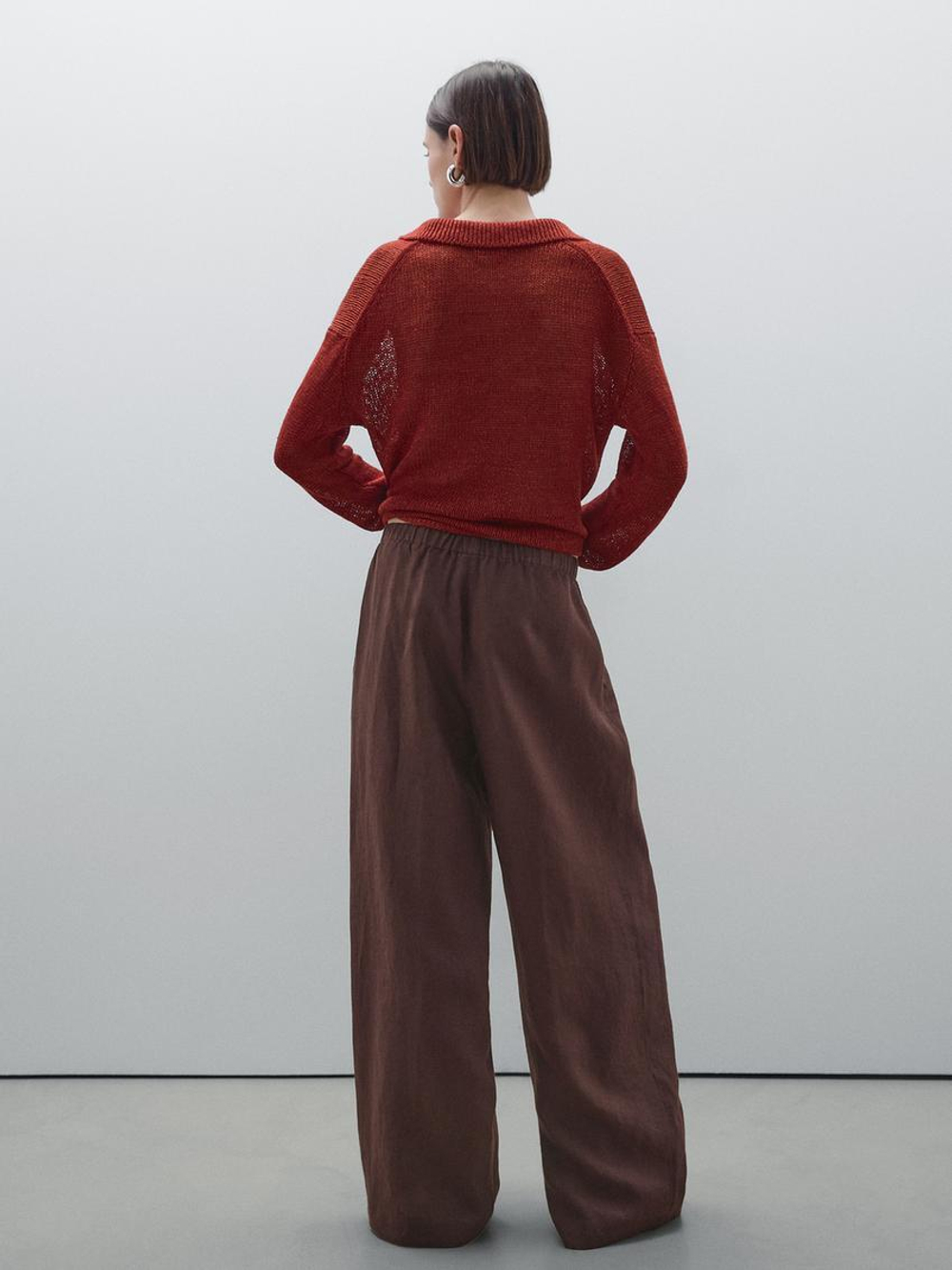 Massimo Dutti Струящиеся брюки из 100% льна, гранатовый