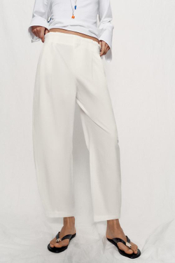 ZARA БРЮКИ PAPERBAG GLOBO, ЭКРЮ