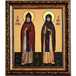 Кирилл и Мария Радонежские Преподобные. Икона на холсте в раме под стеклом.