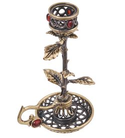 Народные промыслы AM-4133 Подсвечник «Роза Чайная» (латунь, янтарь)