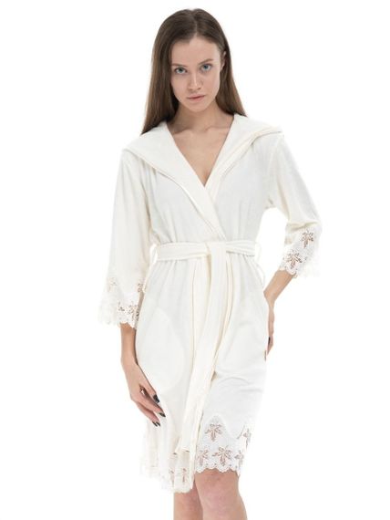 Женский облегченный халат с капюшоном 173785 кремовый  NUSA Турция