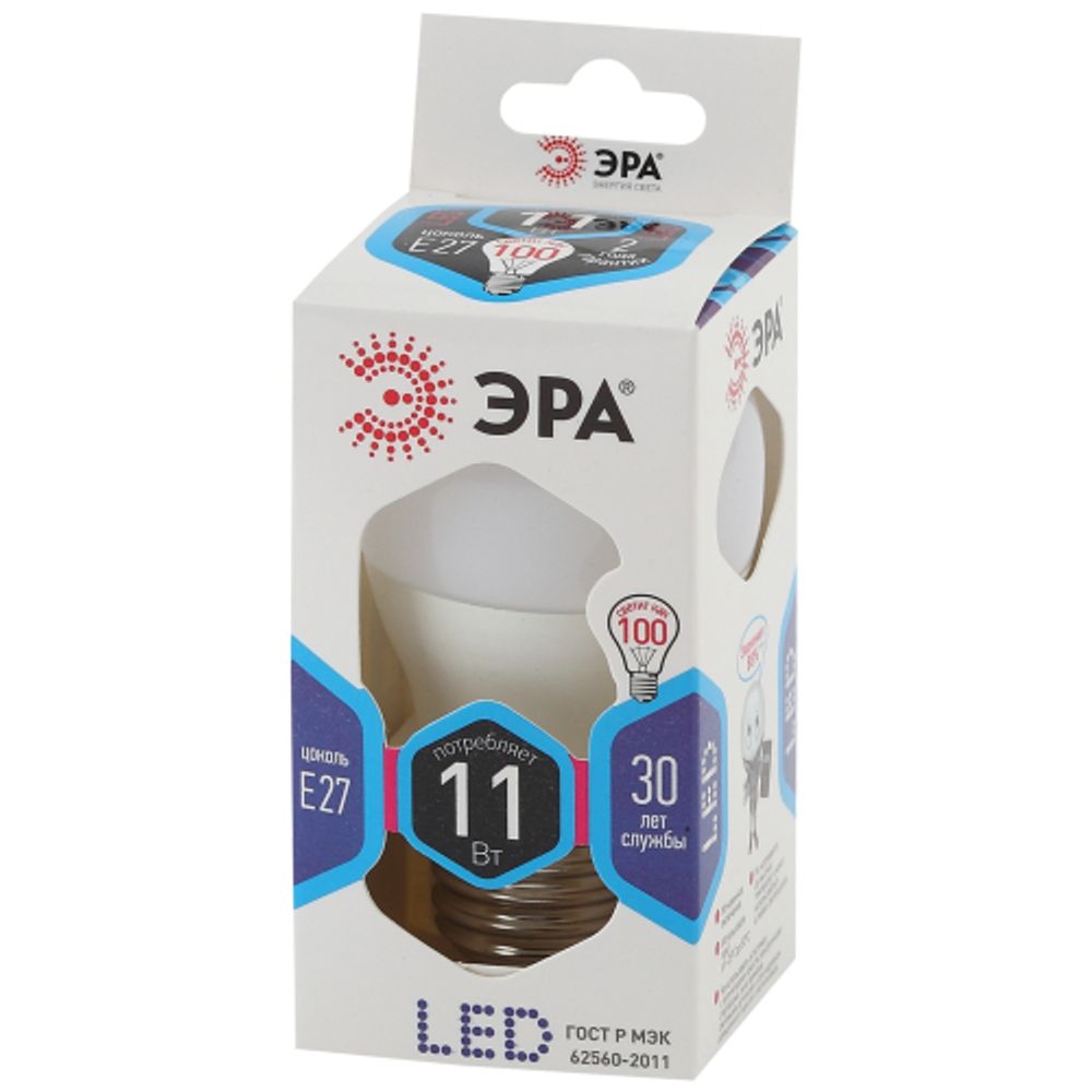 Лампочка светодиодная ЭРА STD LED P45-11W-840-E27 E27 / Е27 11Вт шар нейтральный белый свет