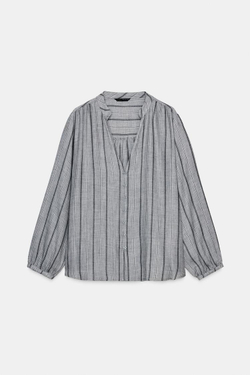 ZARA БЛУЗА В ПОЛОСКУ ИЗ ТКАНИ, СЕРЫЙ МЕЛАНЖ