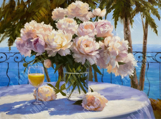 Николаев Юрий Васильевич (1964 г.р.) Пионы. 2000-е. Холст, масло.