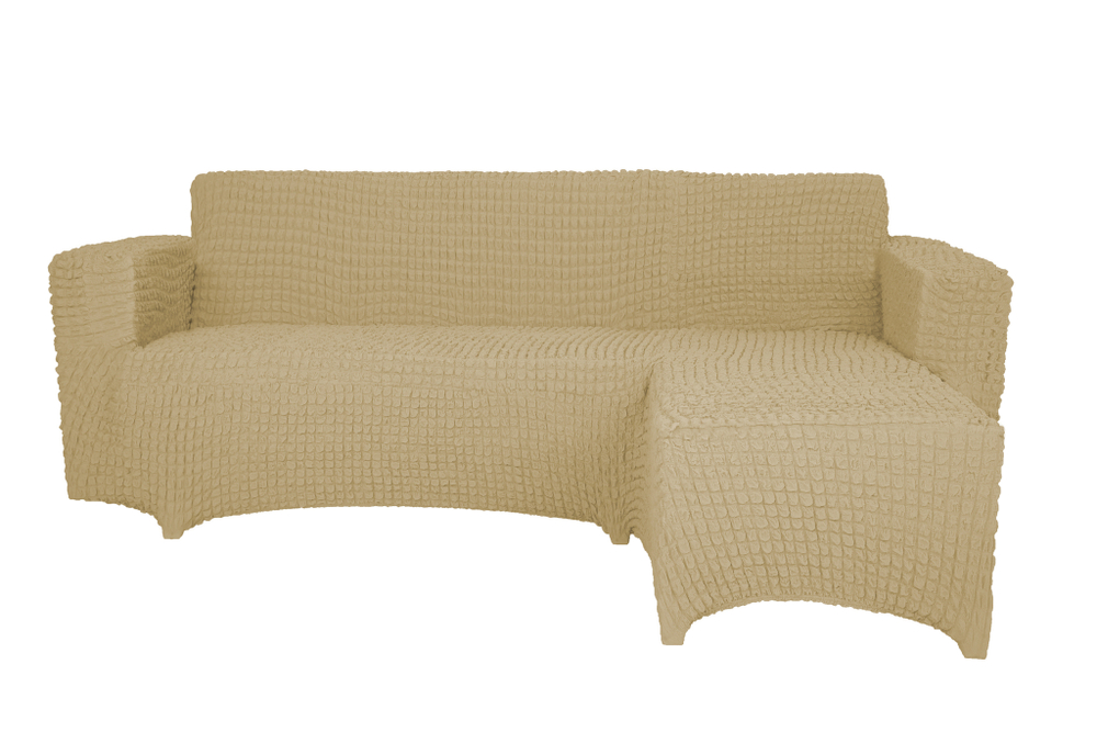 Чехол Модерн на угловой диван с выступом справа, цвет Бежевый