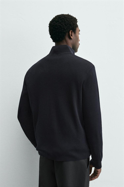 ZARA ДЖЕМПЕР ЖЕМЧУЖНОЙ ВЯЗКИ С МОЛНИЕЙ, МОРСКОЙ СИНИЙ