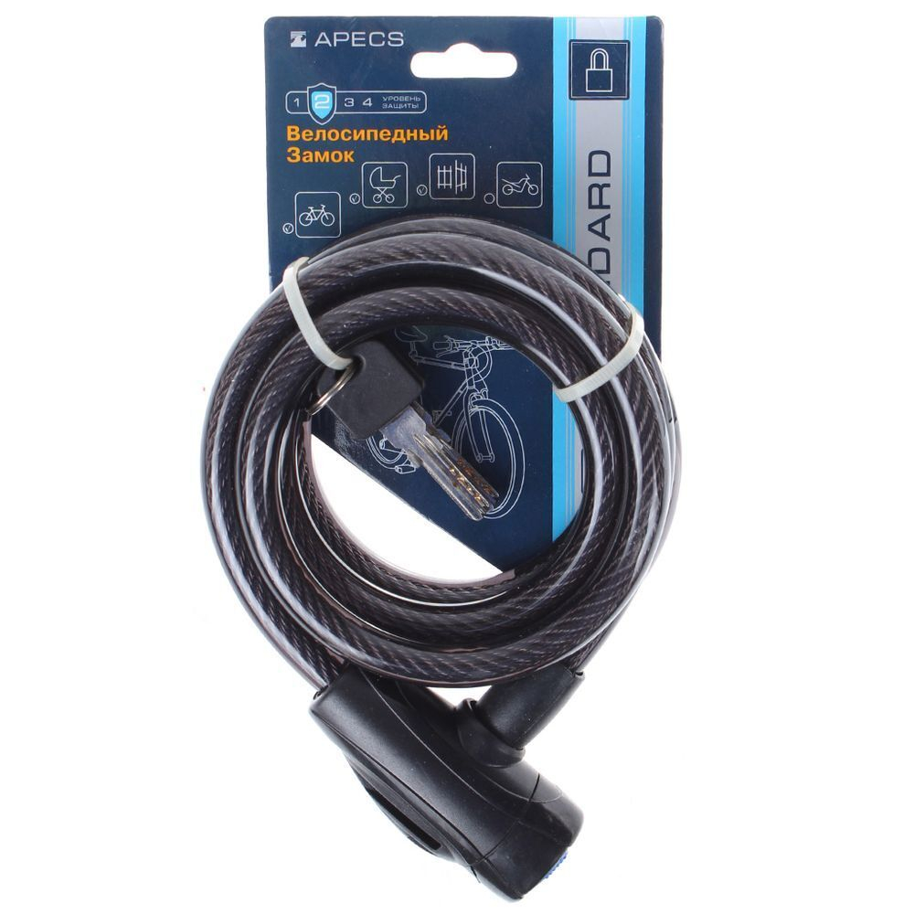 Замок велосипедный тросовый, Apecs, PD-84-150, 1500 мм