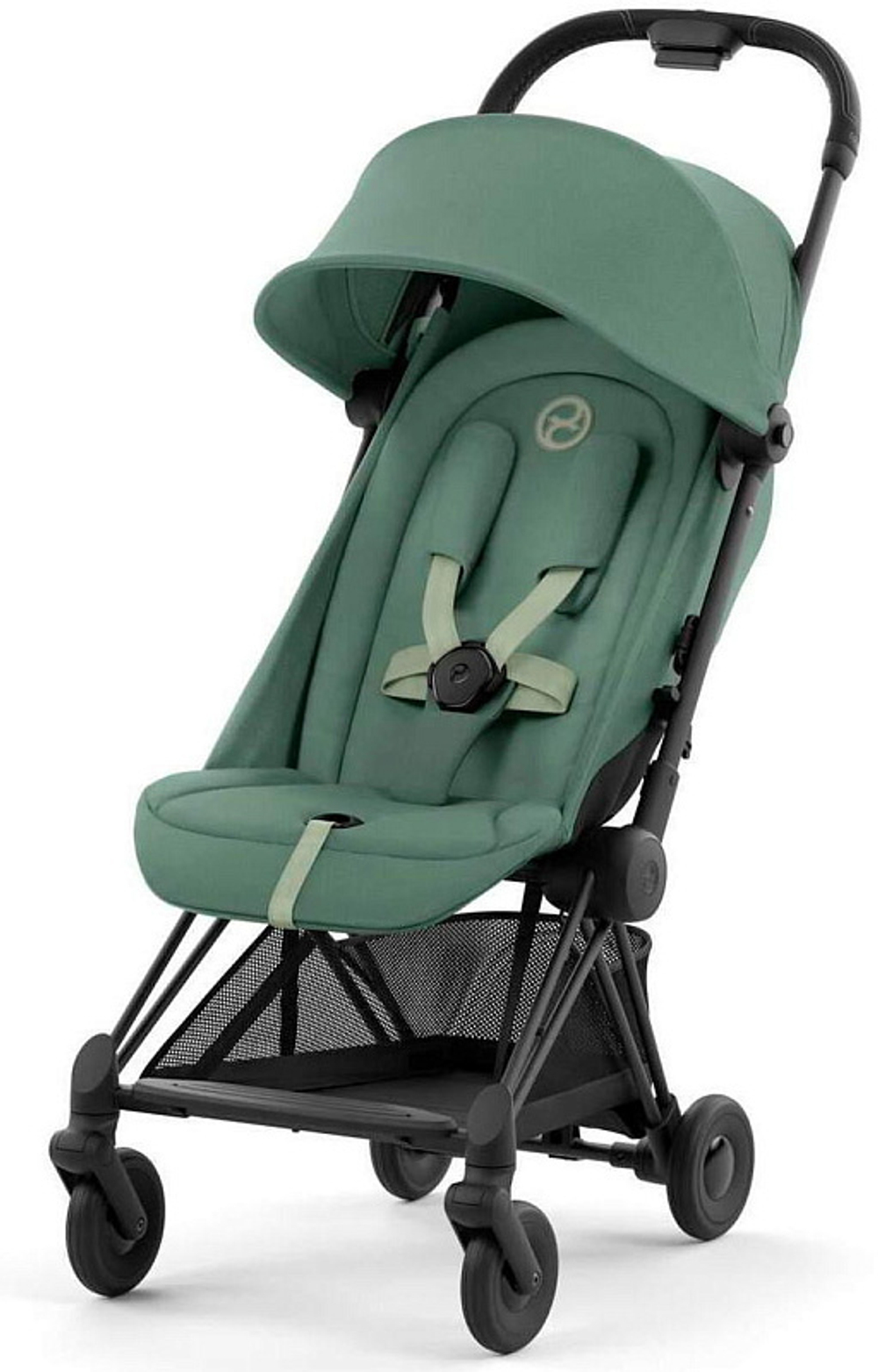 Коляска Cybex Coya Matt Black Frame Cloud G i-Size Moon Black Plus 2 в 1 Leaf Green с дождевиком