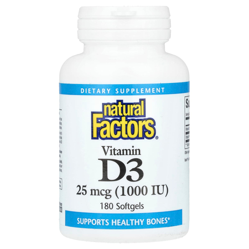 Natural Factors, витамин D3, 25 мкг (1000 МЕ), 180 капсул