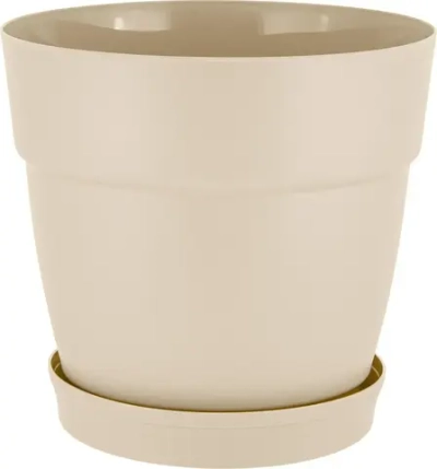 Горшок для цветов пластиковый 2л d-17см «Villa de Fiori» с фиксируемым поддоном, калифорнийский миндаль