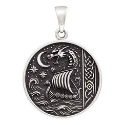 Подвеска Корабль и дракон - кулон из серебра 925 пробы