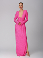 Женское платье макси фуксия с драпировкой и кристаллами