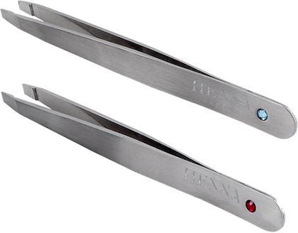 Пинцет для коррекции бровей "Henna Expert" скошенный (металлик, красный страз)