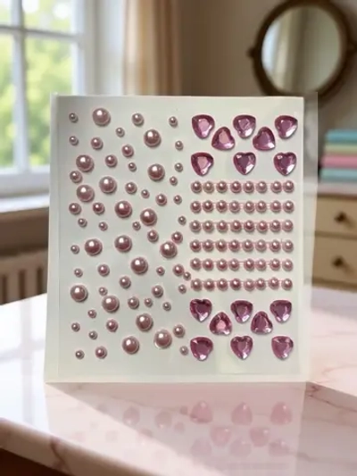 Стразы самоклеющиеся для лица и тела сердечки и кружочки Розовые