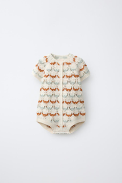 ZARA ВЯЗАНЫЙ КОМБИНЕЗОН КРОШЕ, ЭКРЮ