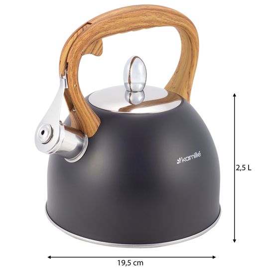 Чайник 2,5 л. из нержавеющей стали со свистком Kamille KM-1096 (черный матовый)