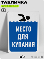 Табличка для бассейна "Место для купания", на пляж, для общественной и частной зоны отдыха, информационная, 40х30 см, Silver Plane x Айдентика Технолоджи